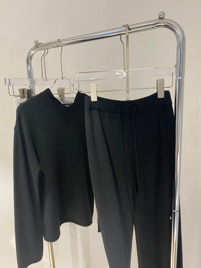 Knit Hoodie and Jogger Pants Co-ord Set - Black