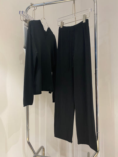 Knit Hoodie and Jogger Pants Co-ord Set - Black