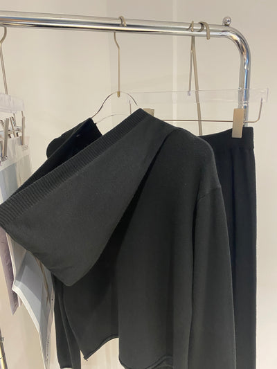 Knit Hoodie and Jogger Pants Co-ord Set - Black