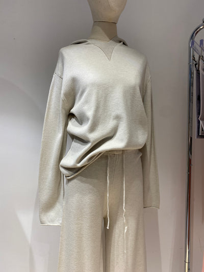 Knit Hoodie and Jogger Pants Co-ord Set - Almond