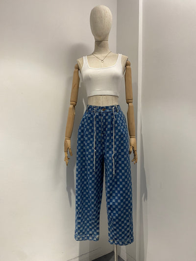 Baggy Check Print Jeans