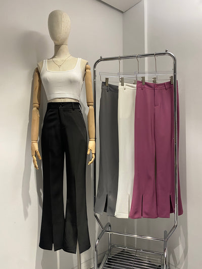 Split Hem Flared Trousers - White