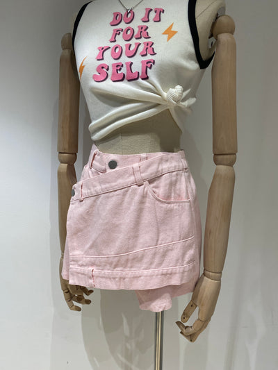 Denim Wrap Skort - Blush