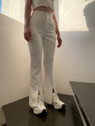Split Hem Flared Trousers - White