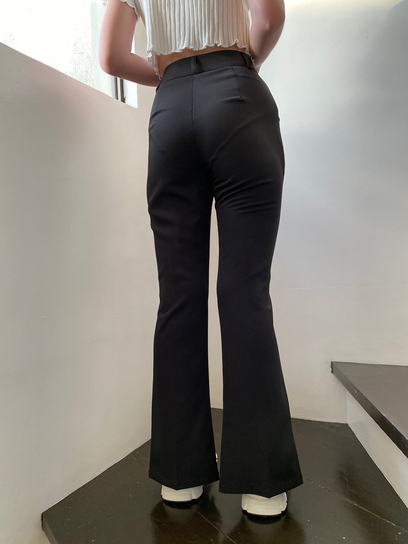 Split Hem Flared Trousers - Black
