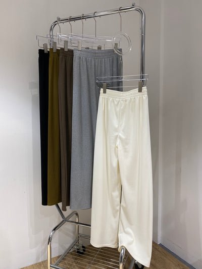 Ribbed Wide Leg Trousers - Moss