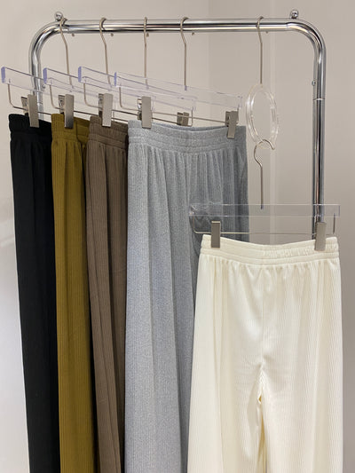 Ribbed Wide Leg Trousers - Moss