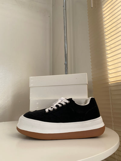 Chunky Sole Canvas Sneakers - Black