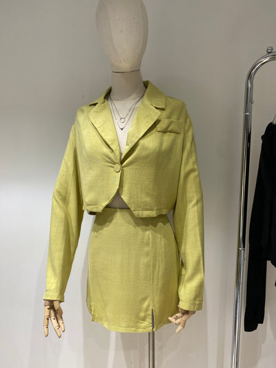 Cropped Coat and Mini Skirt Co-ord Set - Light Dijon