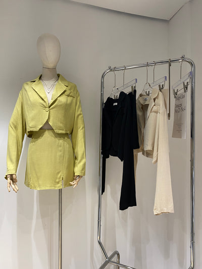 Cropped Coat and Mini Skirt Co-ord Set - Light Dijon