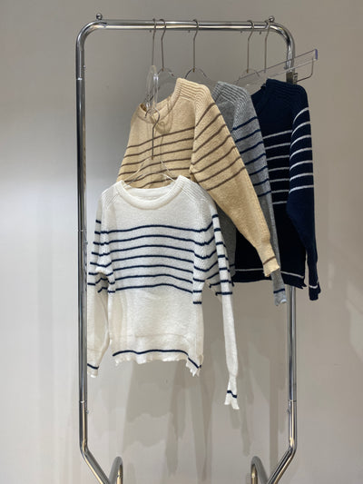 Striped Knit Sweatshirt - Gray