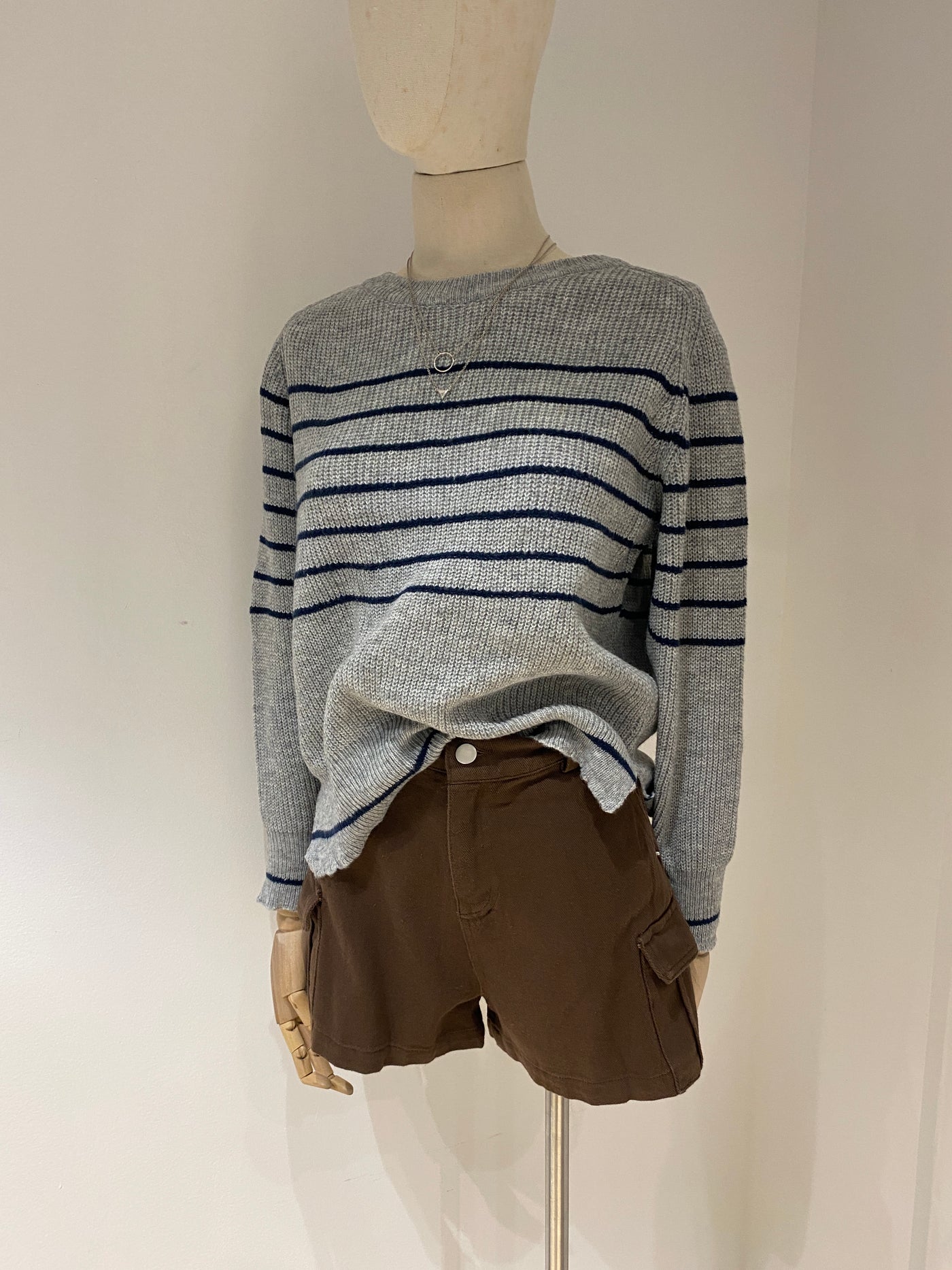 Striped Knit Sweatshirt - Gray