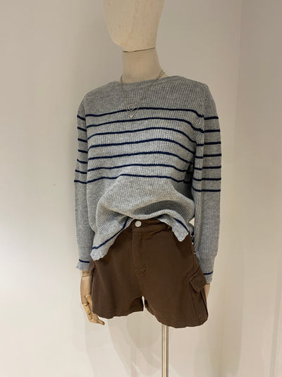 Striped Knit Sweatshirt - Gray