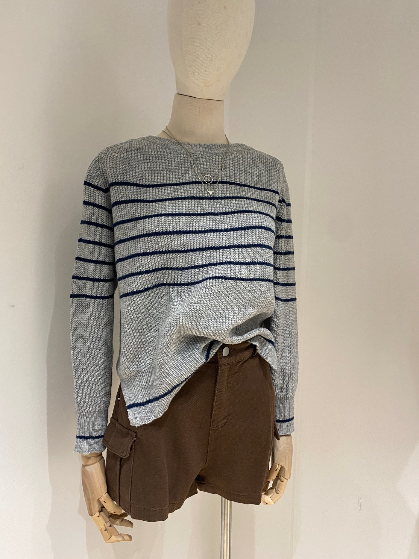 Striped Knit Sweatshirt - Gray