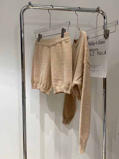 Knitted Sweater and Biker Shorts Co-ord Set - Nude