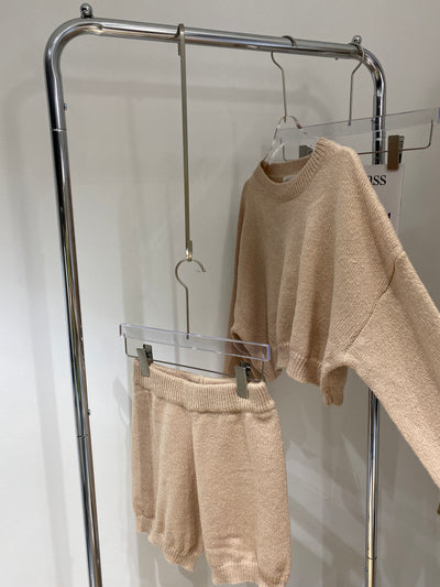 Knitted Sweater and Biker Shorts Co-ord Set - Nude