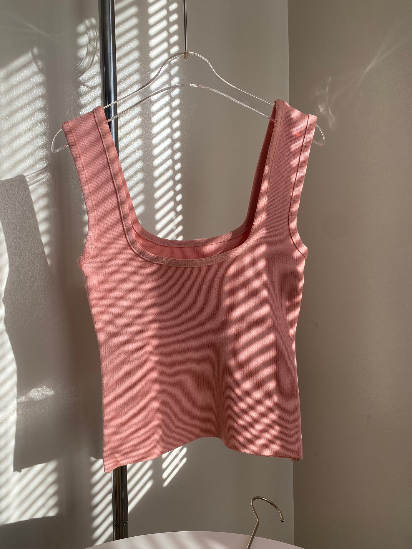 Square Neck Knit Tank Top - Blush