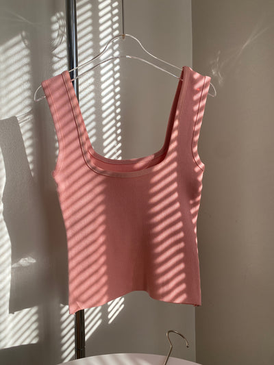 Square Neck Knit Tank Top - Blush