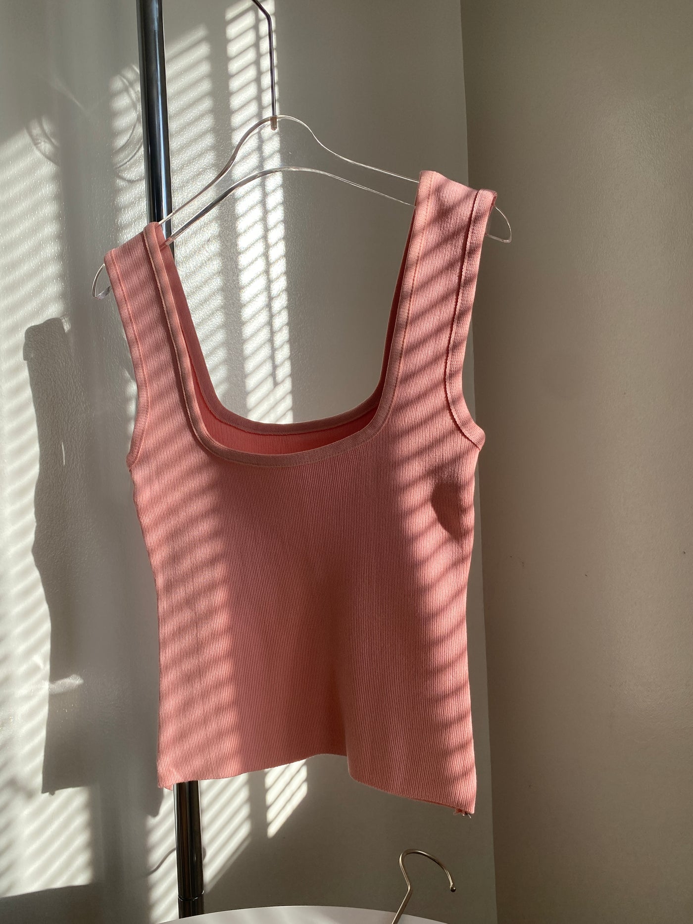 Square Neck Knit Tank Top - Blush