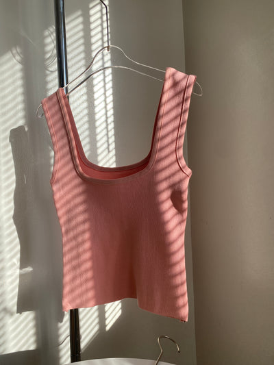 Square Neck Knit Tank Top - Blush