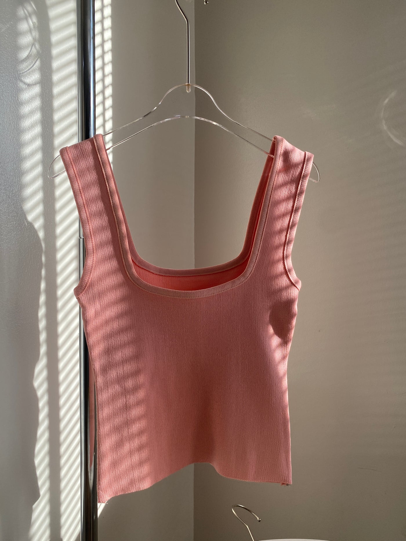 Square Neck Knit Tank Top - Blush