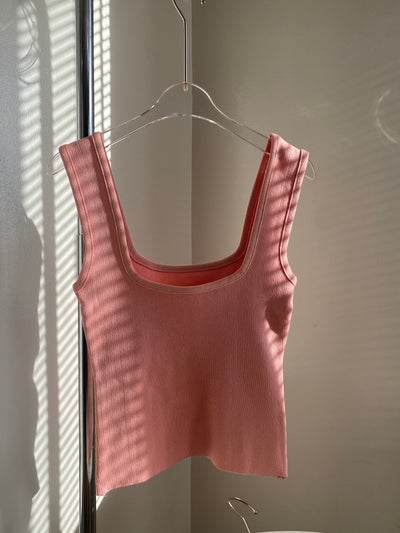 Square Neck Knit Tank Top - Blush