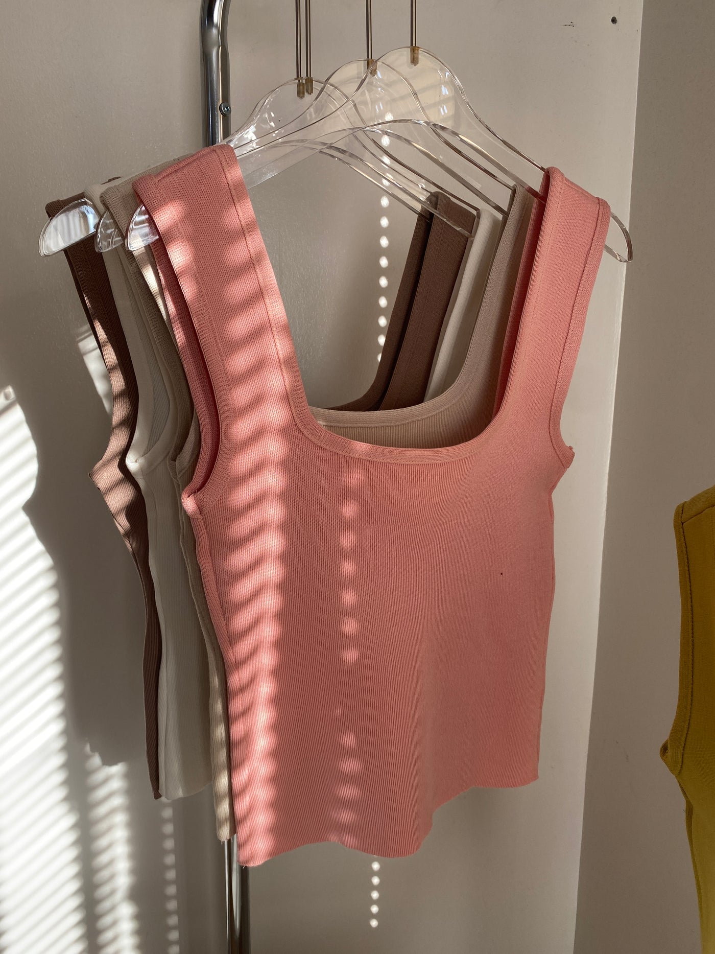 Square Neck Knit Tank Top - Blush