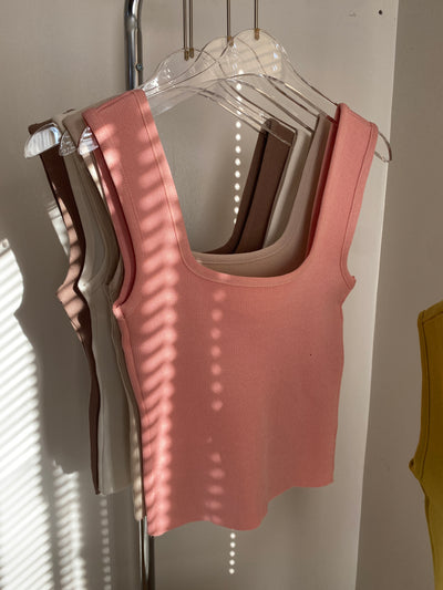 Square Neck Knit Tank Top - Blush