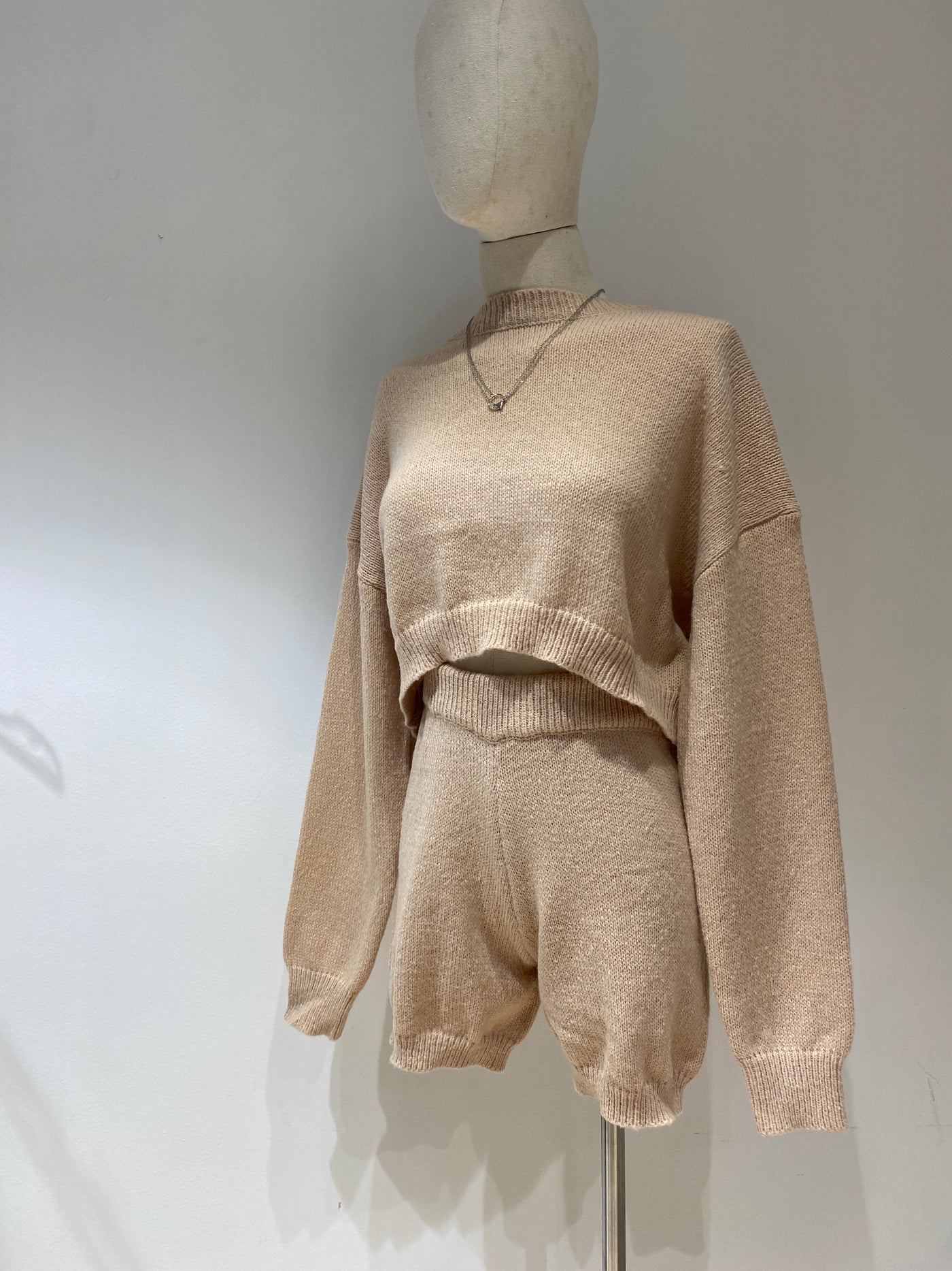 Knitted Sweater and Biker Shorts Co-ord Set - Nude