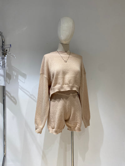 Knitted Sweater and Biker Shorts Co-ord Set - Nude