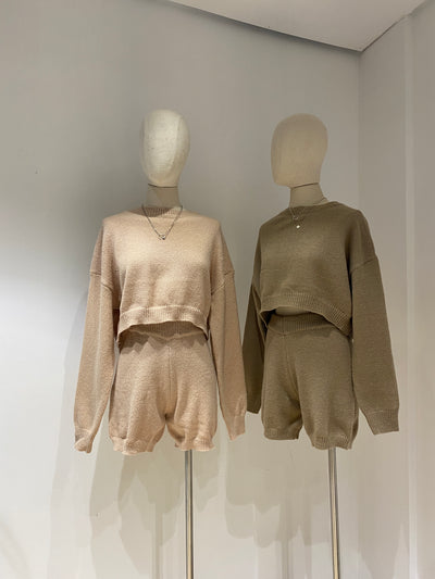 Knitted Sweater and Biker Shorts Co-ord Set - Nude