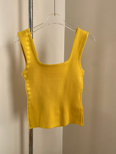Square Neck Knit Tank Top - Lemon