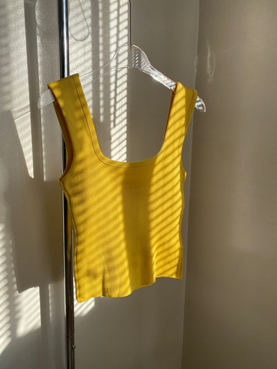 Square Neck Knit Tank Top - Lemon