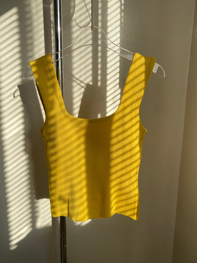 Square Neck Knit Tank Top - Lemon