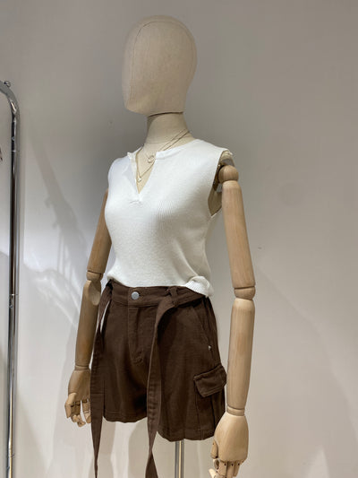 Belted Denim Cargo Shorts - Chocolate