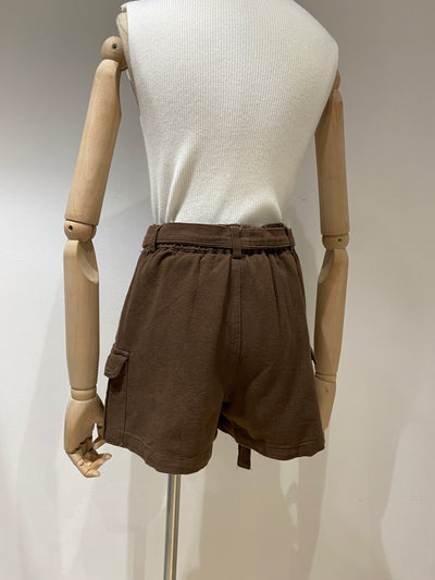 Belted Denim Cargo Shorts - Chocolate