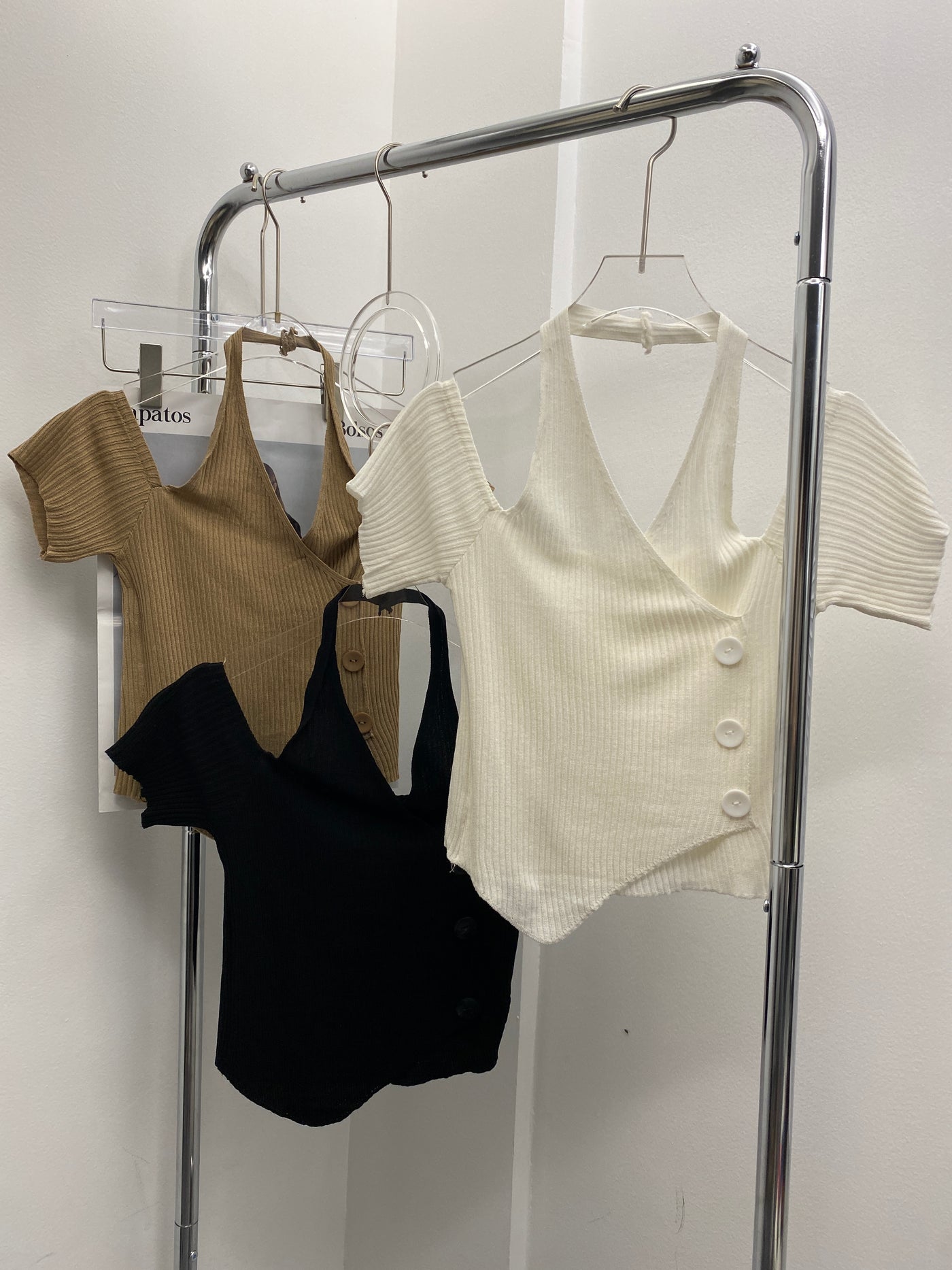 Halter Ribbed Knit Crop Top - Peanut