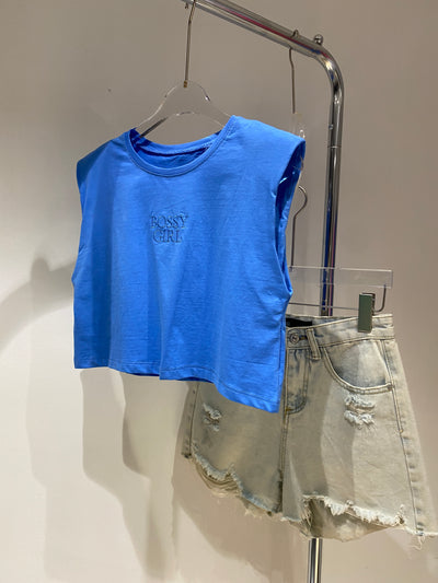 Embroidered Crop Top - Lapis