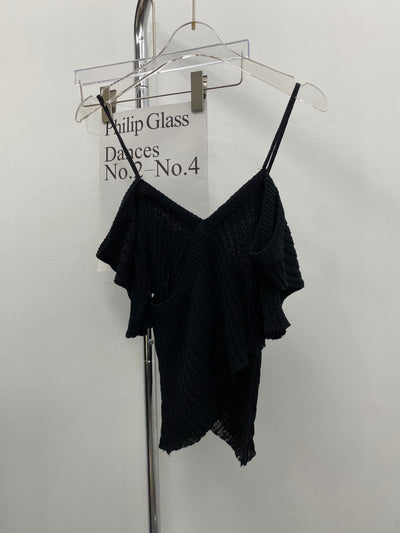 Cold Shoulder Ribbed Knit Top - Black