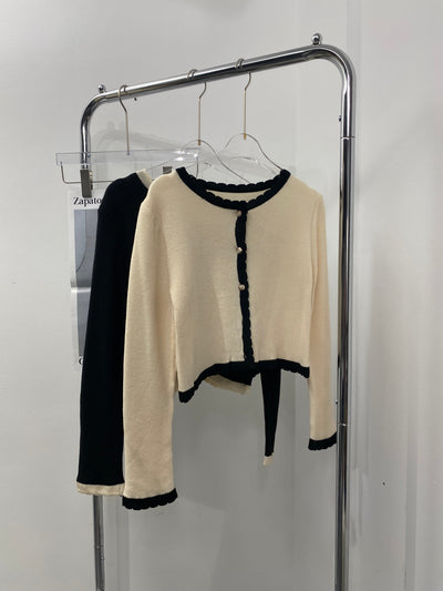 Contrast Scallop Trim Cardigan