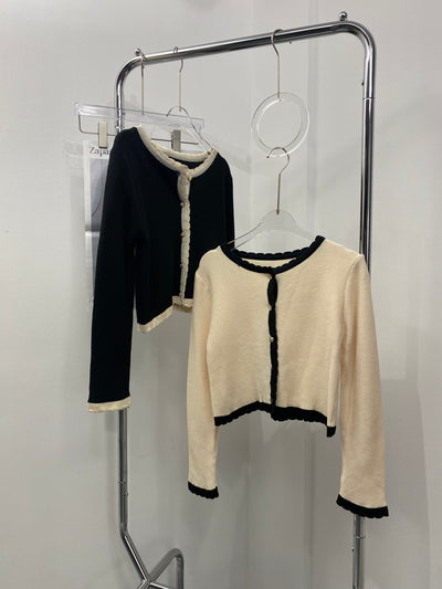Contrast Scallop Trim Cardigan