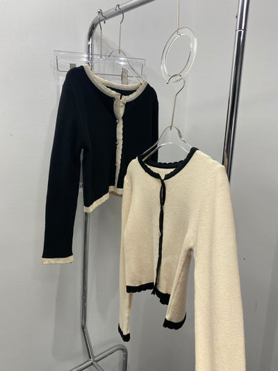 Contrast Scallop Trim Cardigan