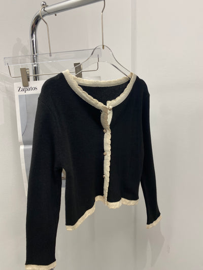 Contrast Scallop Trim Cardigan