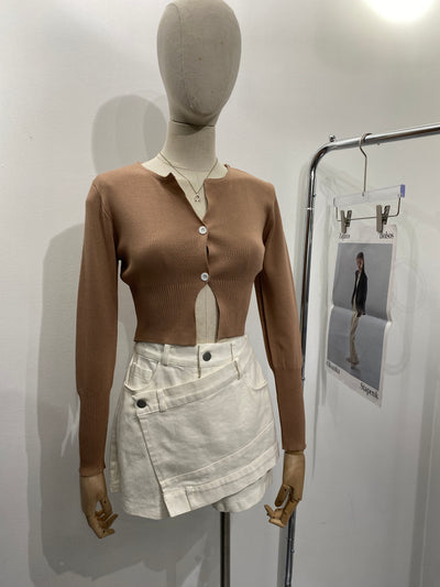 2-Button Cropped Knit Cardigan