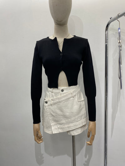 2-Button Cropped Knit Cardigan