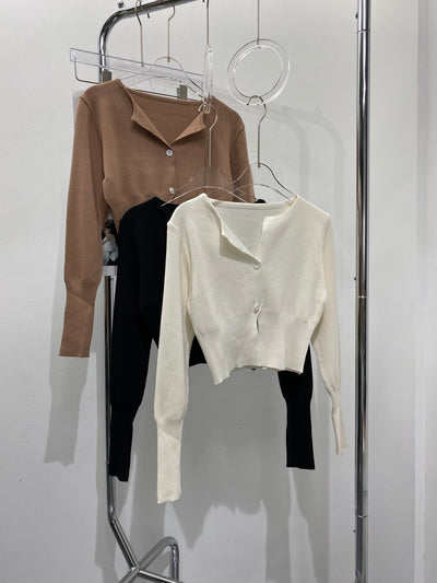 2-Button Cropped Knit Cardigan