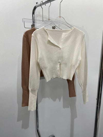 2-Button Cropped Knit Cardigan