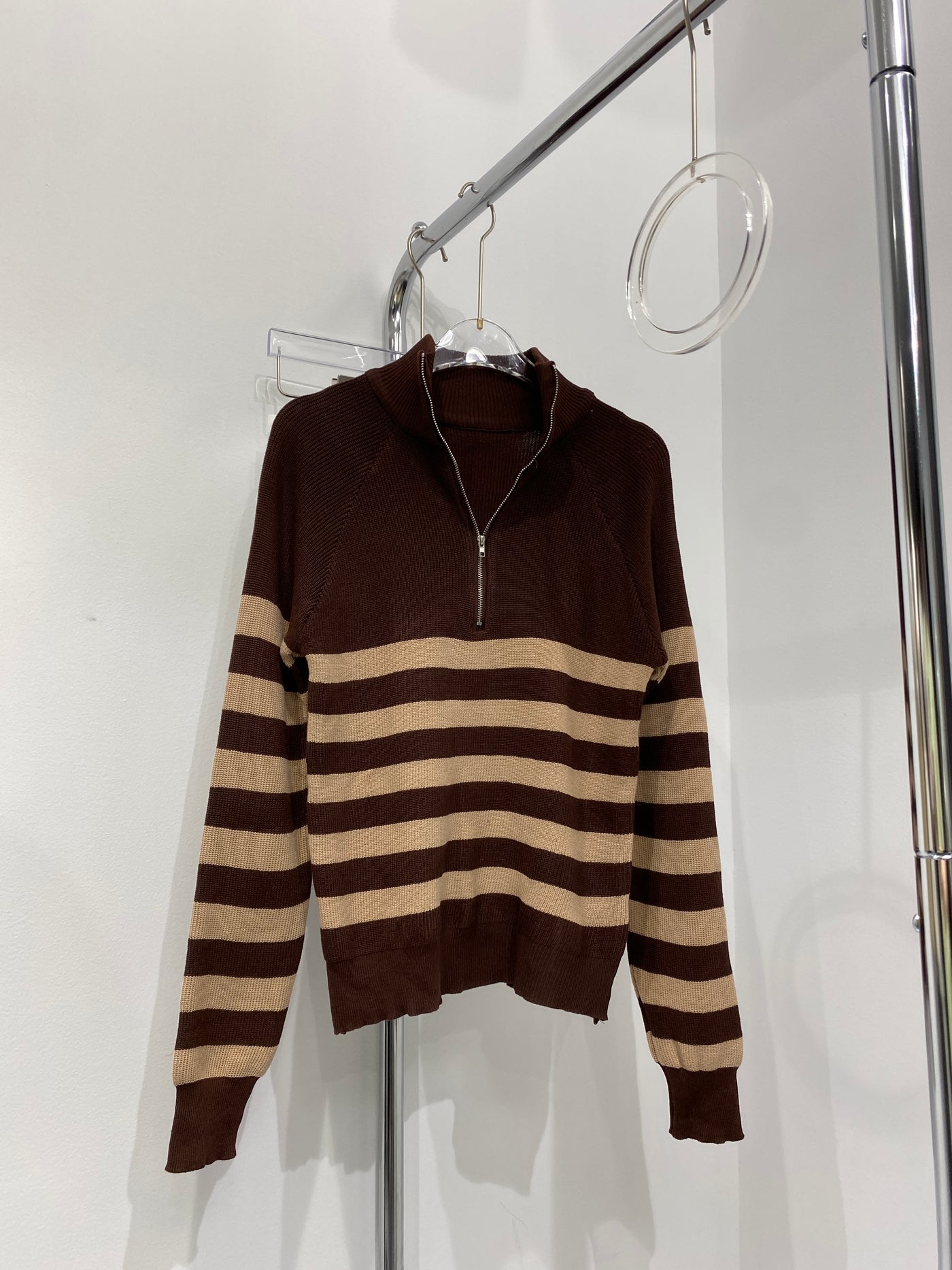 Half-Zip Striped Sweatshirt - Chocolate