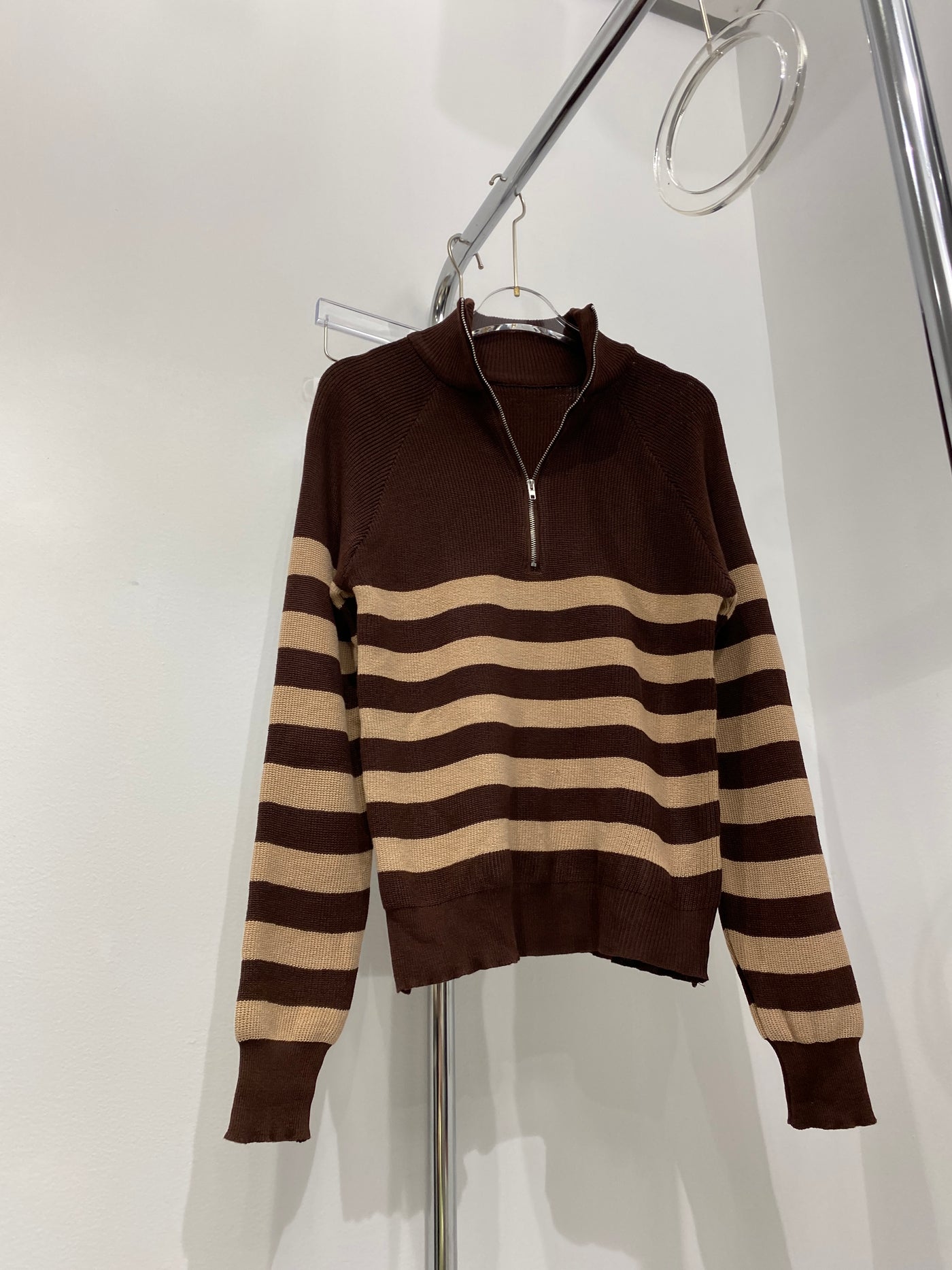 Half-Zip Striped Sweatshirt - Chocolate
