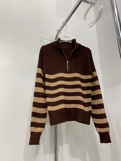 Half-Zip Striped Sweatshirt - Chocolate